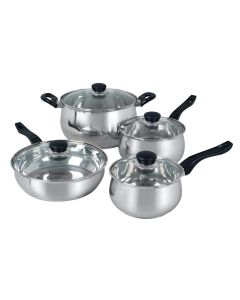 Oster Rametto 8 Piece Stainless Steel Kitchen Cookware Set with Glass Lids