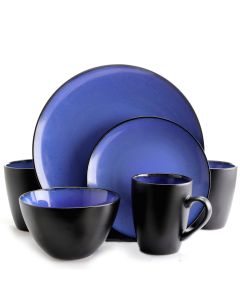 Gibson Elite Soho Lounge Round 16-Piece Dinnerware Set, Blue