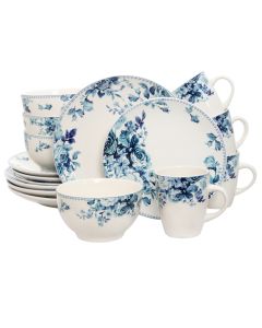 Elama Traditional Blue Rose 16 Piece Dinnerware Set