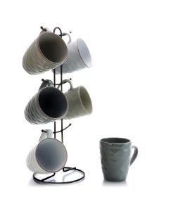 Elama Tahitian Waves 6-Piece 12 oz. Mug Set with Stand, Assorted Colors
