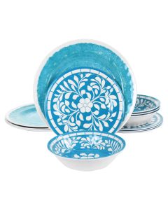 Elama Telly 12 Piece Melamine Dinnerware Set in Teal