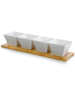 Elama Signature Modern 5pc Appetizer and Condiment Server with 4  Serving Dishes and a Bamboo Serving Block