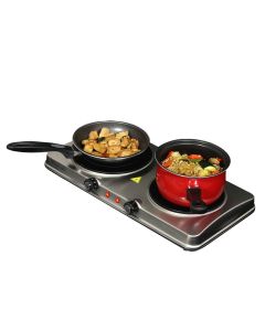 MegaChef Electric Easily Portable Heavy Duty Lightweight Dual Size Infrared Burner Cooktop Buffet Range in Sleek Steel